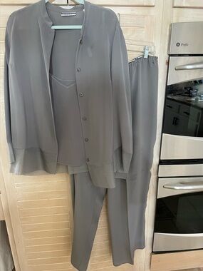 Three-Piece silk Gray Women's suit camisole, jacket and pants fit like 14/16